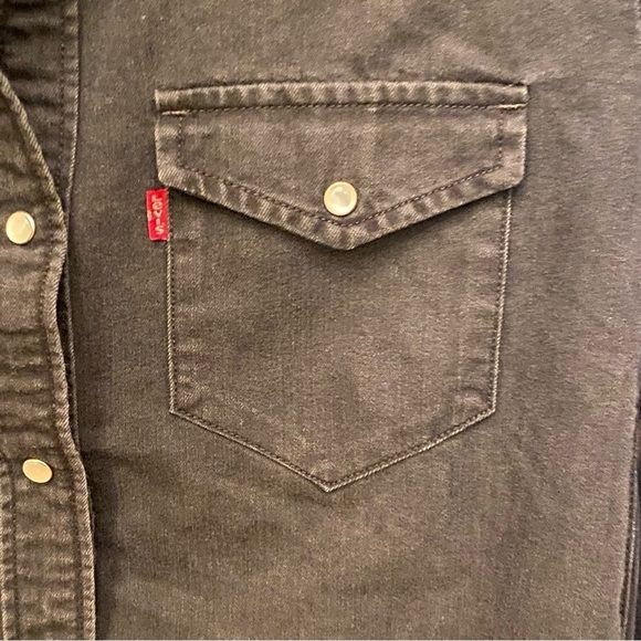 LEVI’S Women Black Pearl Snap Button Denim Shirt Dress Western Style Size Small - Picture 3 of 7